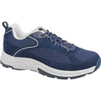 Drew Aaron Men's Navy Suede Walking Shoe front view with athletic lace-up design.