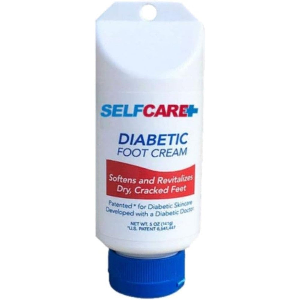 SelfCare Plus Diabetic Foot Cream 5 Ounce tube front view for cracked heel repair.