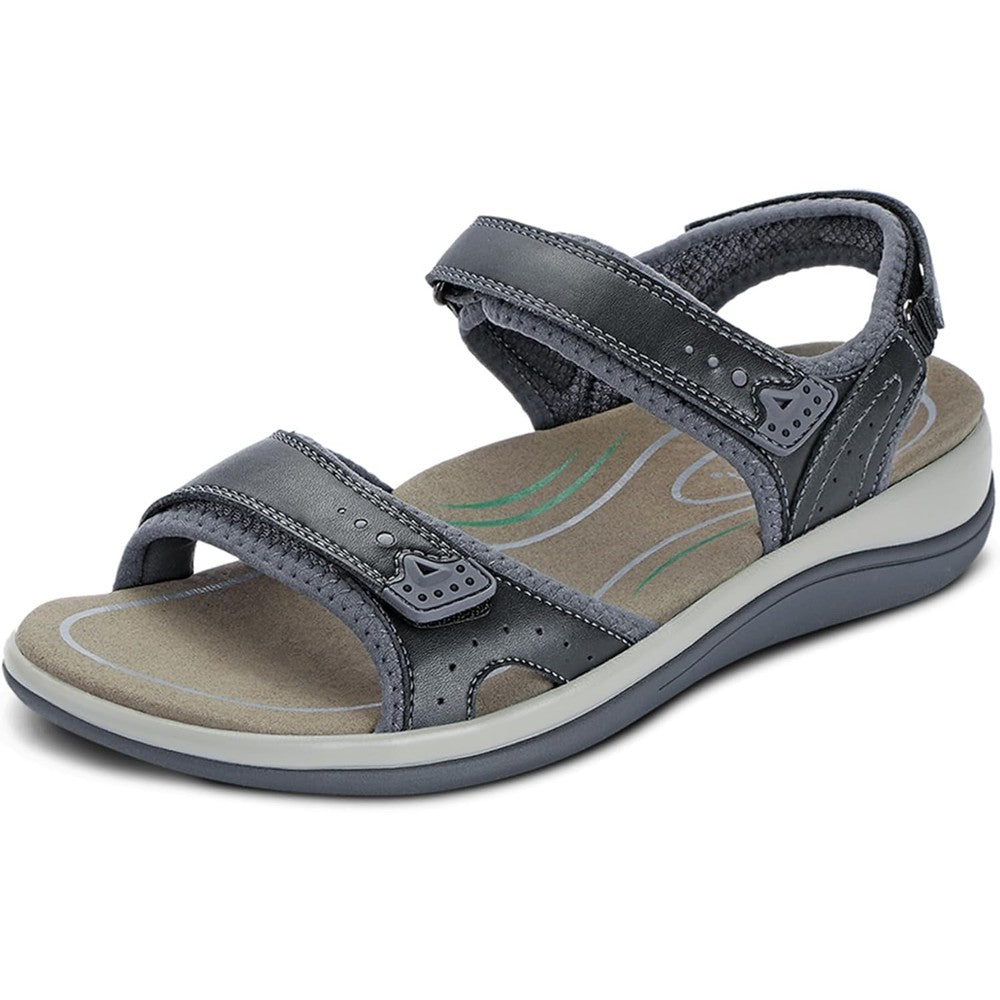 Orthofeet Women's Malibu Leather Sandals front view showing adjustable straps.