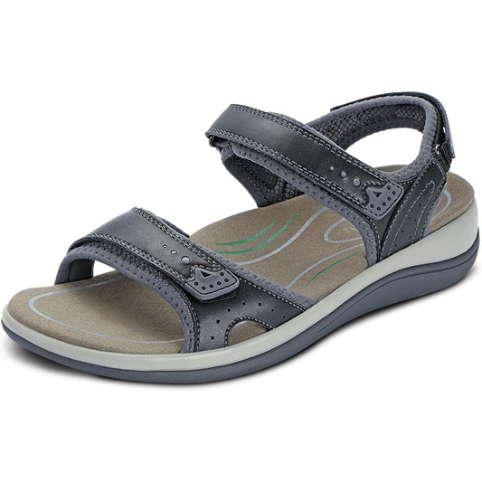 Orthofeet Women's Malibu Leather Sandals front view showing adjustable straps.