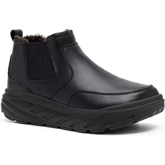 OrthoComfoot Women's Orthopedic Wide Leather Winter Ankle Boots front view for arch support.