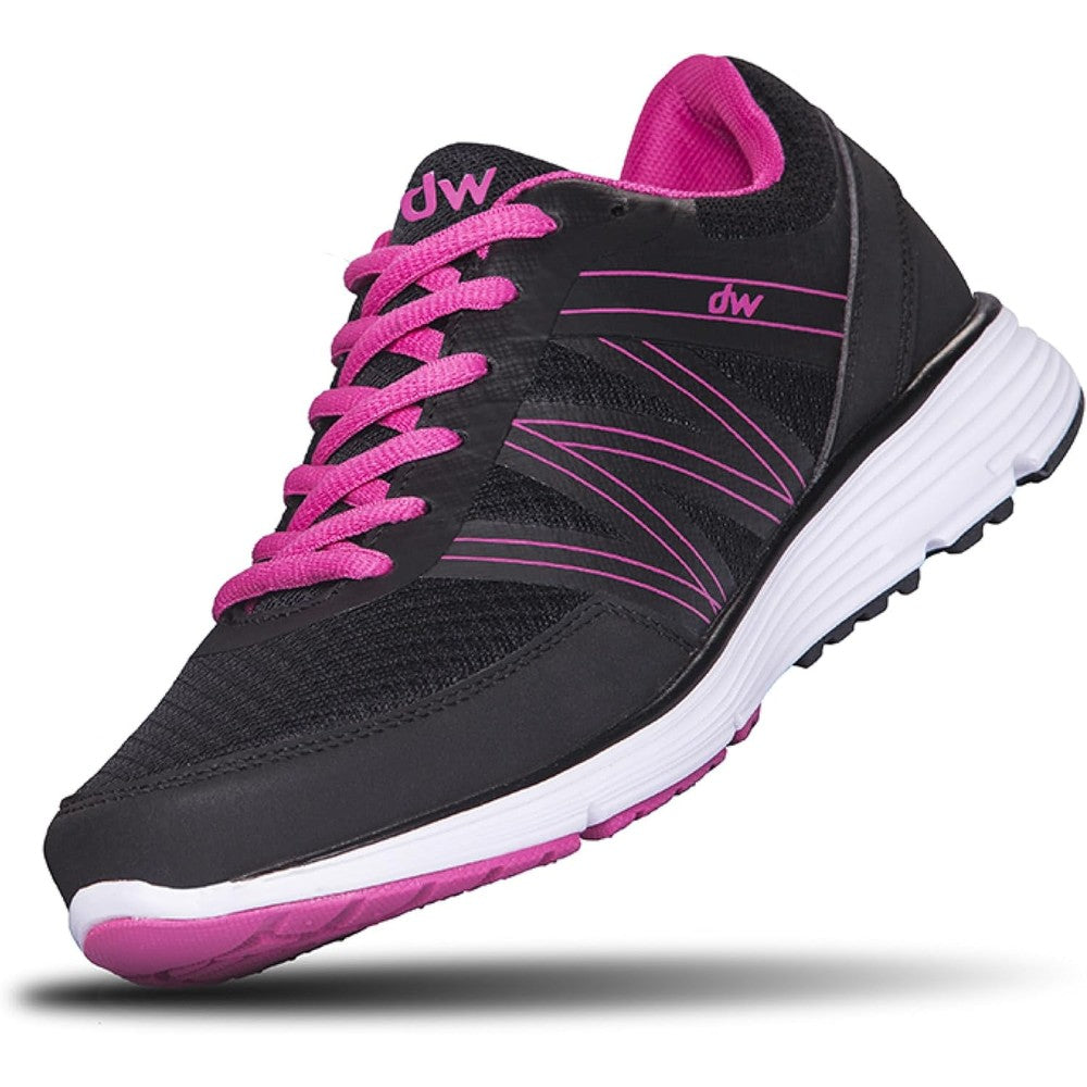 Diawin wide shoes for women front view black orthopedic sneakers.