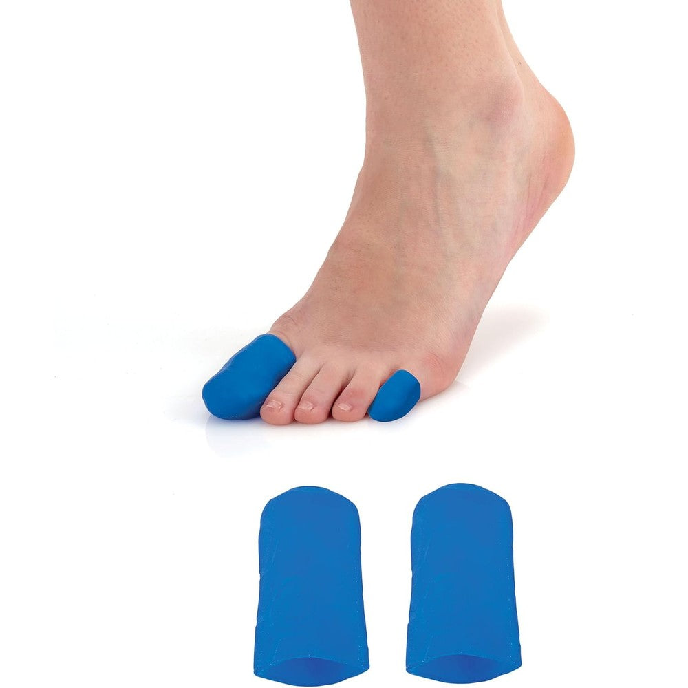 Sidas Gel Toe Cap pair front view showing blue silicone material.