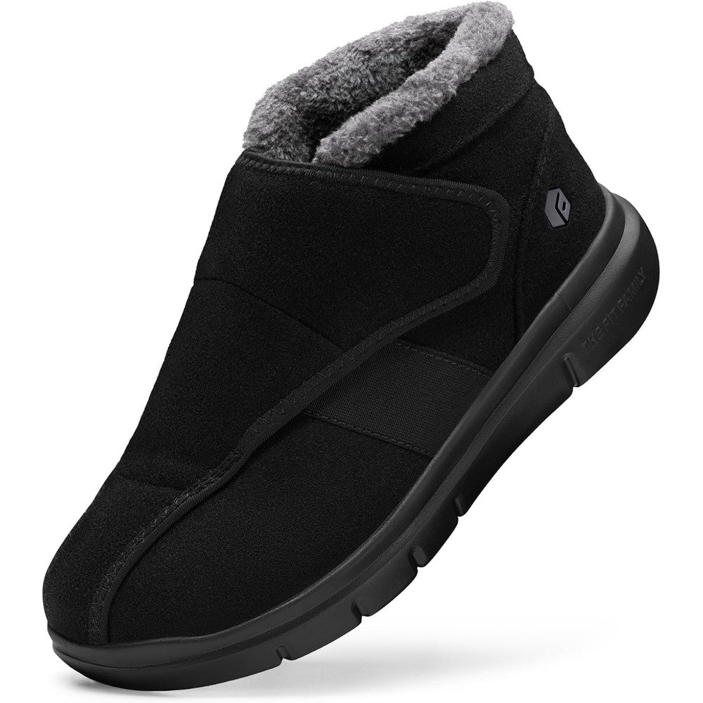 FitVille diabetic shoes for men extra wide front view black winter boots