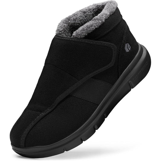 FitVille diabetic shoes for men extra wide front view black winter boots