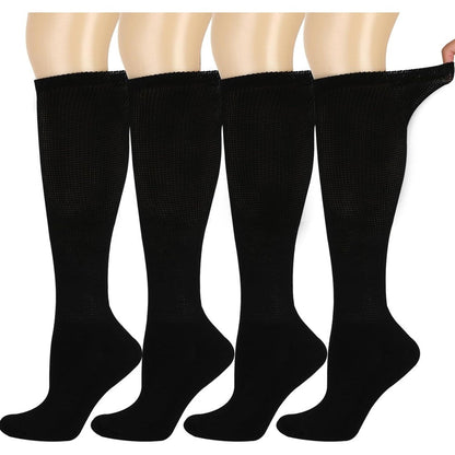 BampooPanPa Bamboo Rayon Knee High Diabetic Socks 4 pack front view showcasing black color.