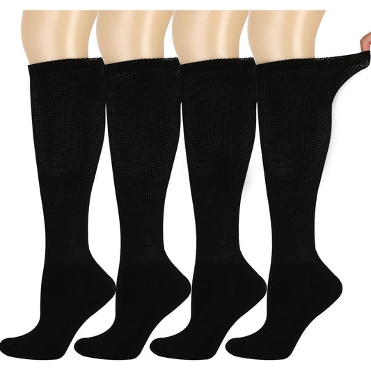 BampooPanPa Bamboo Rayon Knee High Diabetic Socks 4 pack front view showcasing black color.