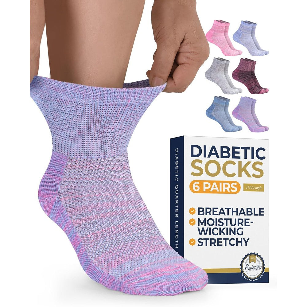 Pembrook Ankle Diabetic Socks 6 Pairs front view quarter length neuropathy socks