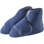 Silverts extra wide diabetic bootie slippers front view showing adjustable strap closure.