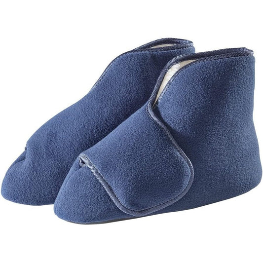 Silverts extra wide diabetic bootie slippers front view showing adjustable strap closure.