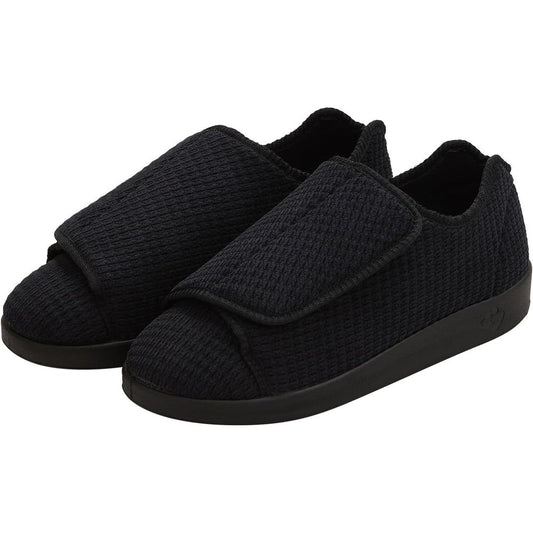 Silverts Mens Double Extra Wide Diabetic Slippers front view in black.
