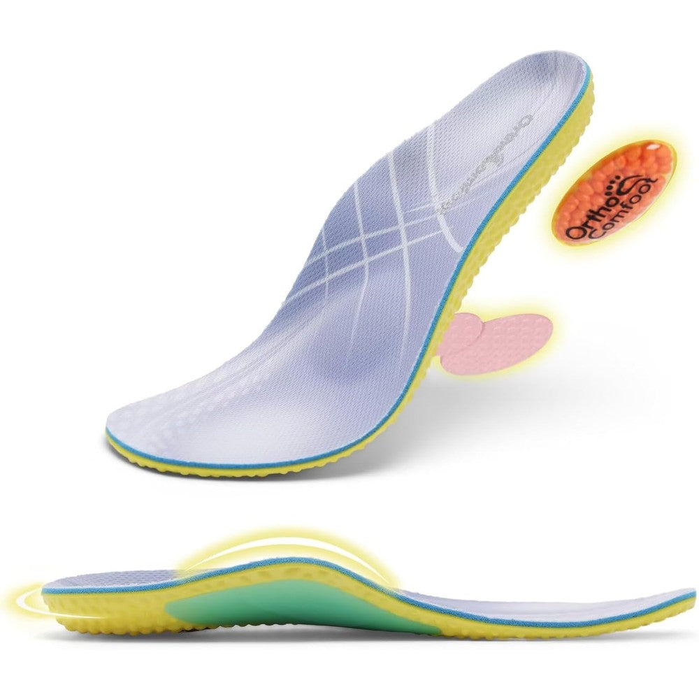 OrthoComfoot Flat Feet Insoles purple variant front view for orthotic support.