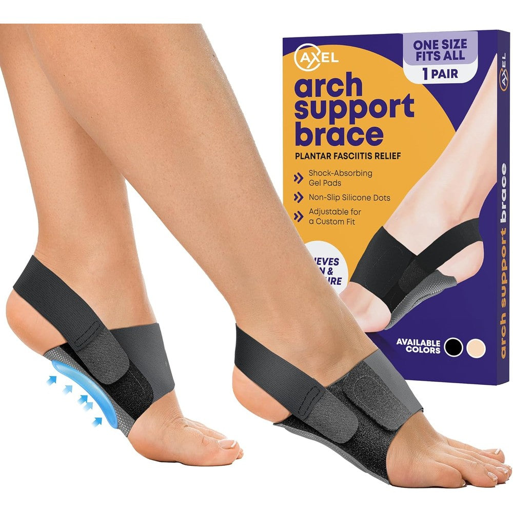 Axel USA Foot Arch Support Brace front view showing black compression sleeve.