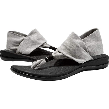 LLSOARSS Women's Plantar Fasciitis Yoga Sling Sandal front view showing grey knit straps.