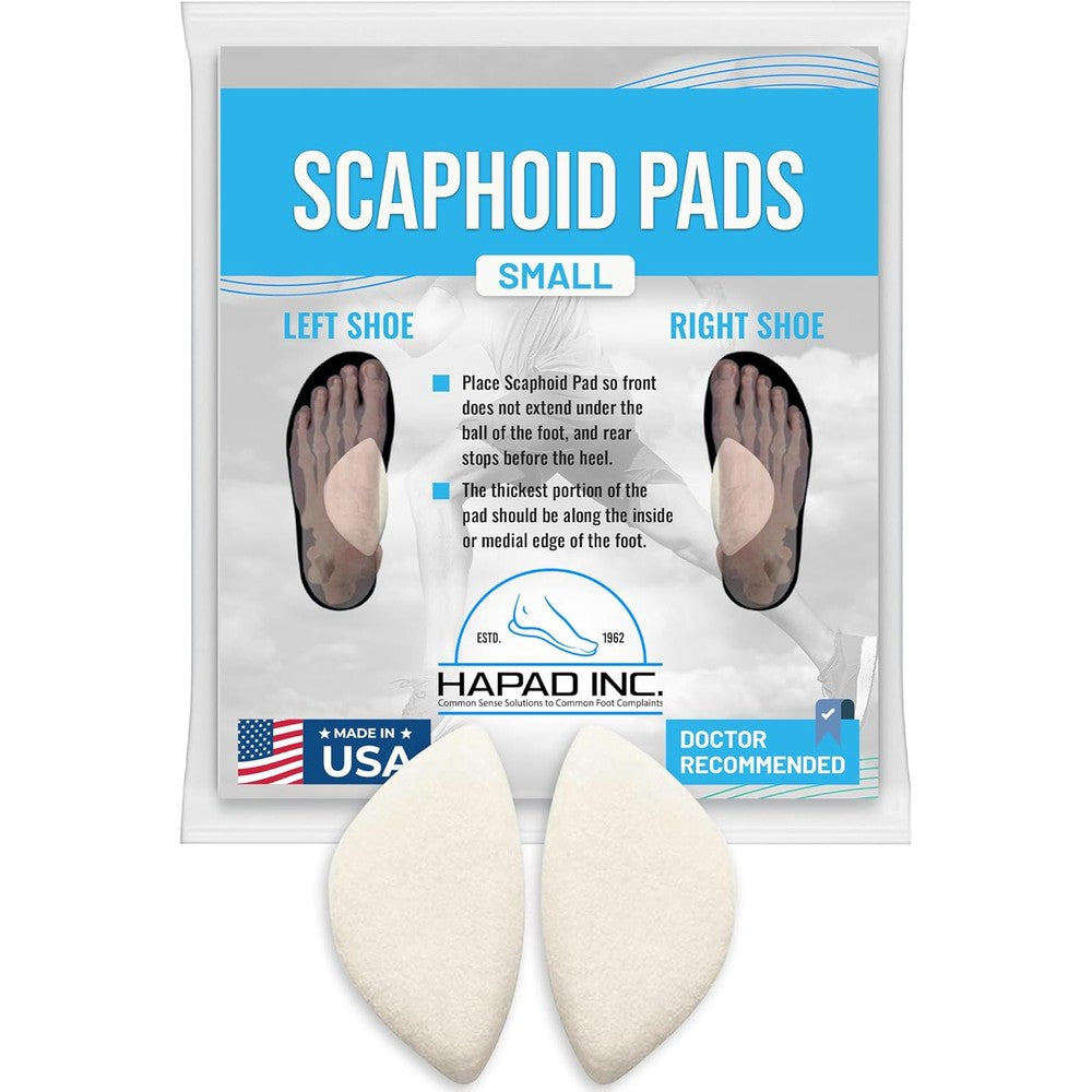 Hapad Arch Support Pad Small front view showing white wool felt texture.