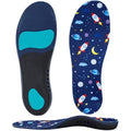 BOCOSO Kids Insoles front view showing blue space pattern for arch support.