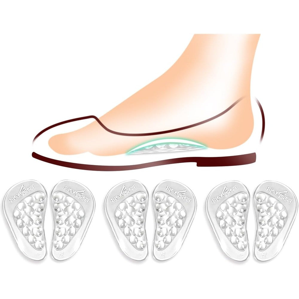 Skyfoot Arch Support Inserts front view of crystal gel pads for foot pain.