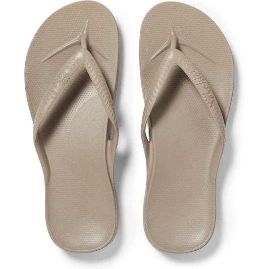 Archies Arch Support Flip Flops front view showing orthotic arch profile.
