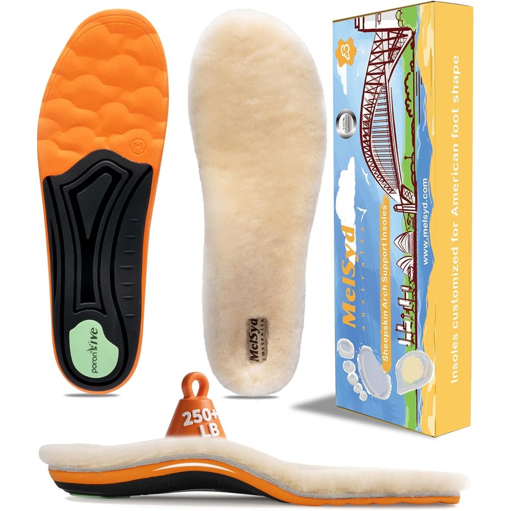 MelSyd Plantar Fasciitis Relief Insoles front view showing Australian Merino wool top layer.