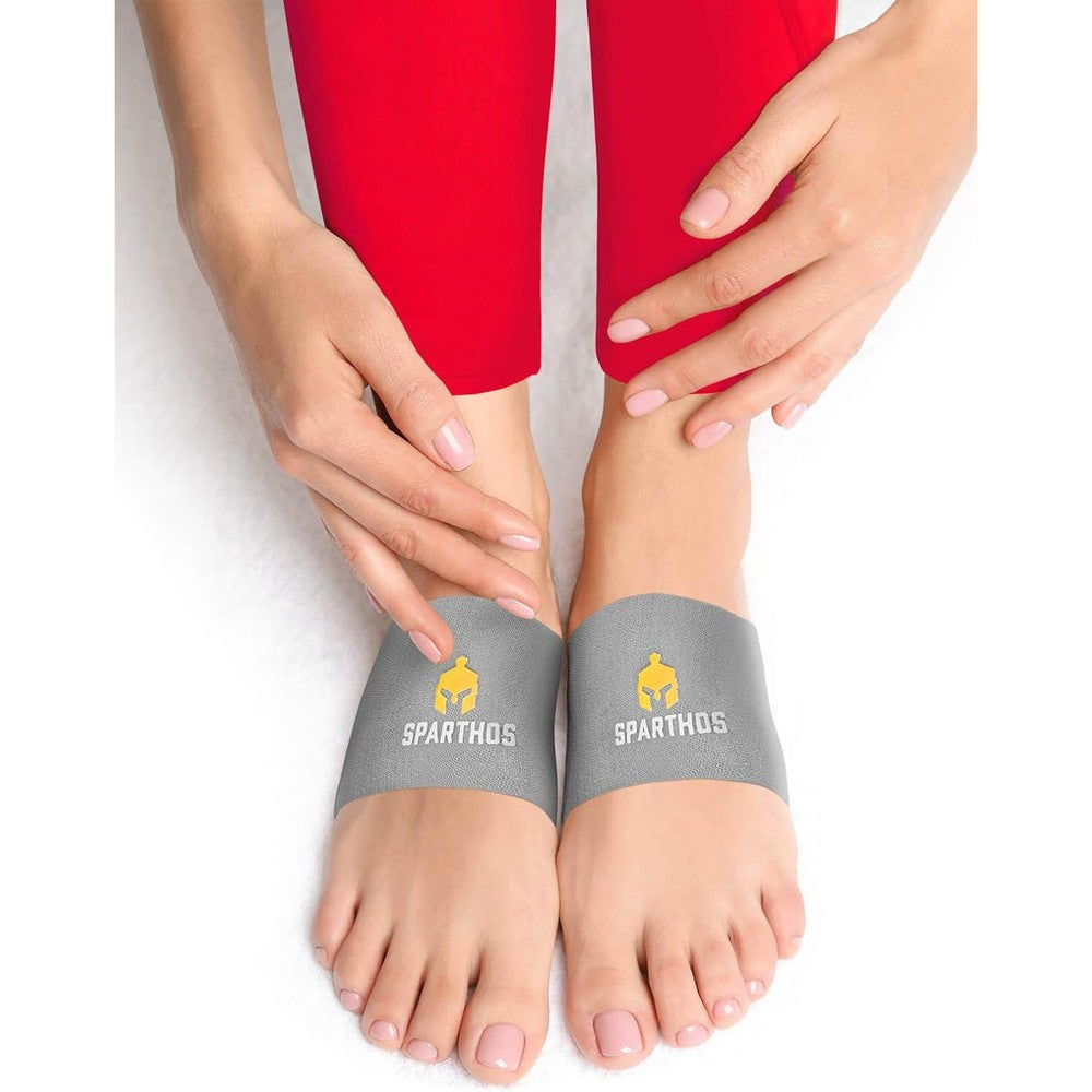 Sparthos Plantar Fasciitis Support Arch Compression Brace front view for foot pain relief.