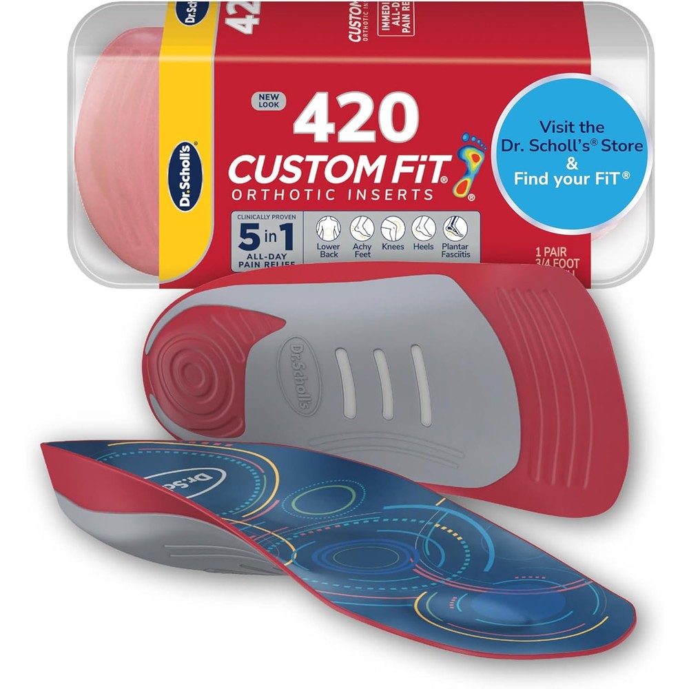 Dr. Scholl's Custom Fit Orthotics CF420 front view showing red and blue arch support zones.