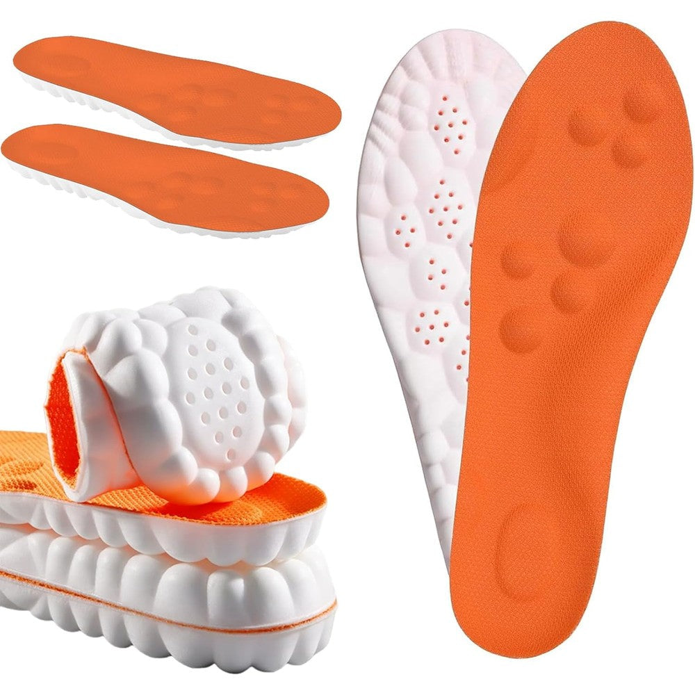 Glamorah Steppers 4D Memory Foam Cloud Insoles front view showing orange and white cushioning nodes.