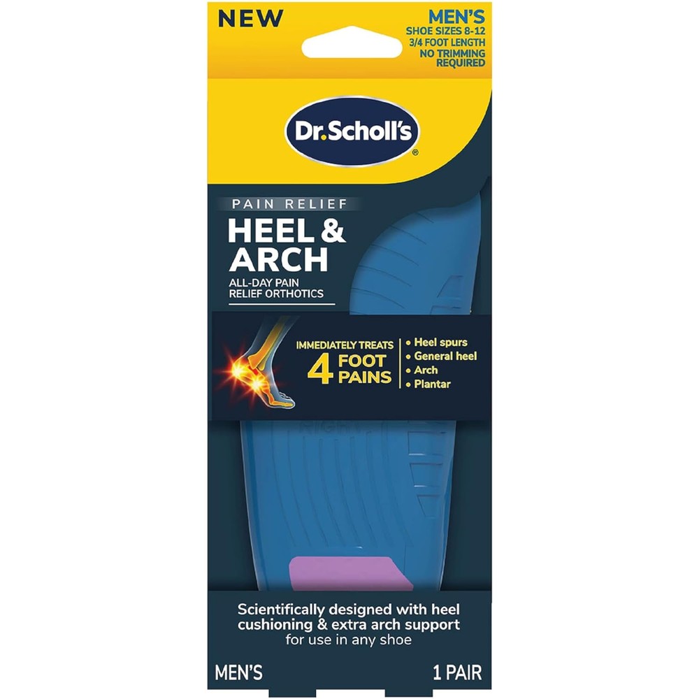 Dr. Scholl's Heel and Arch All-Day Pain Relief Orthotics front view for men's plantar fasciitis relief.