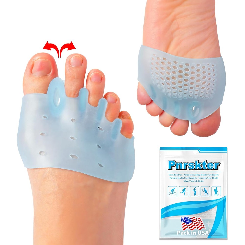 Pnrskter Toe Spacers and Metatarsal Pads front view showcasing blue gel material and honeycomb air holes.