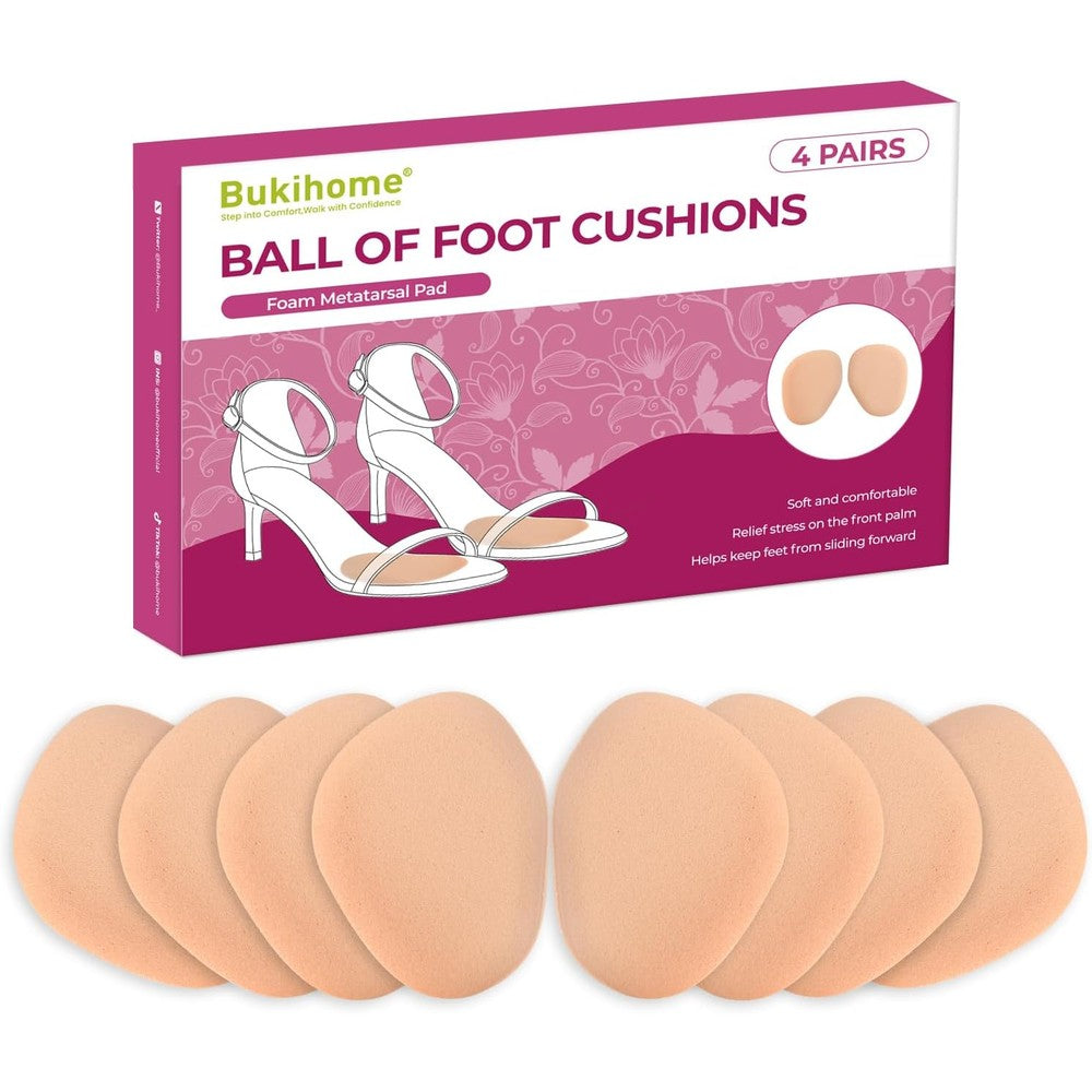 Bukihome Ball of Foot Cushion Pads 4-pair set front view for metatarsal relief.