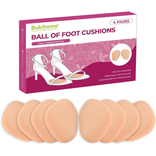 Bukihome Ball of Foot Cushion Pads 4-pair set front view for metatarsal relief.