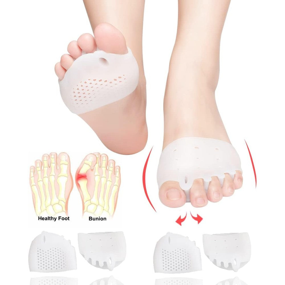 JUMPOW Metatarsal Pads front view showing white silicone gel design for foot pain relief.