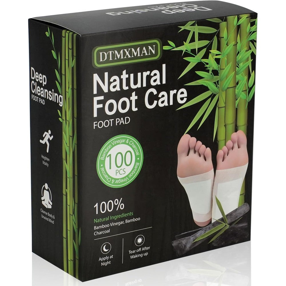 DtMxMan Bamboo Foot Pads front packaging view showing 100 count box.