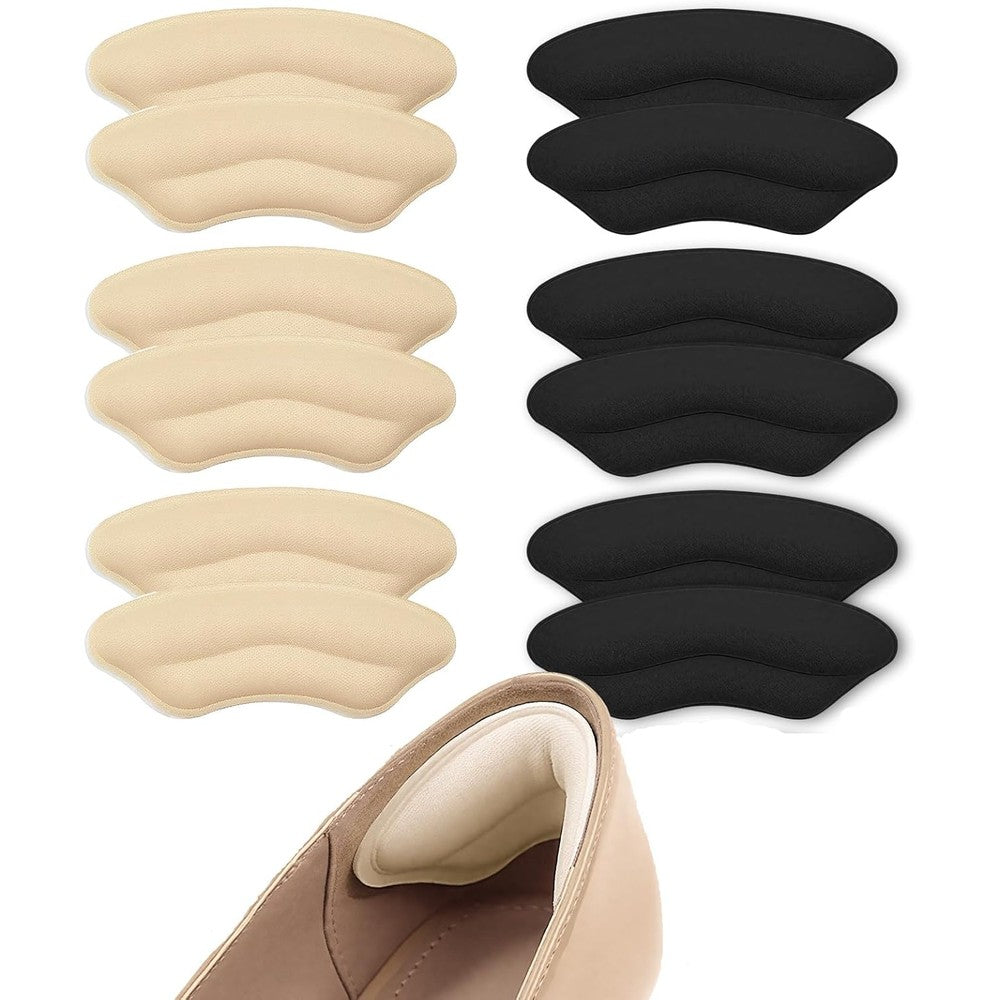 CGYISOL 6 Pairs Heel Pads front view showing black and beige memory foam cushions.