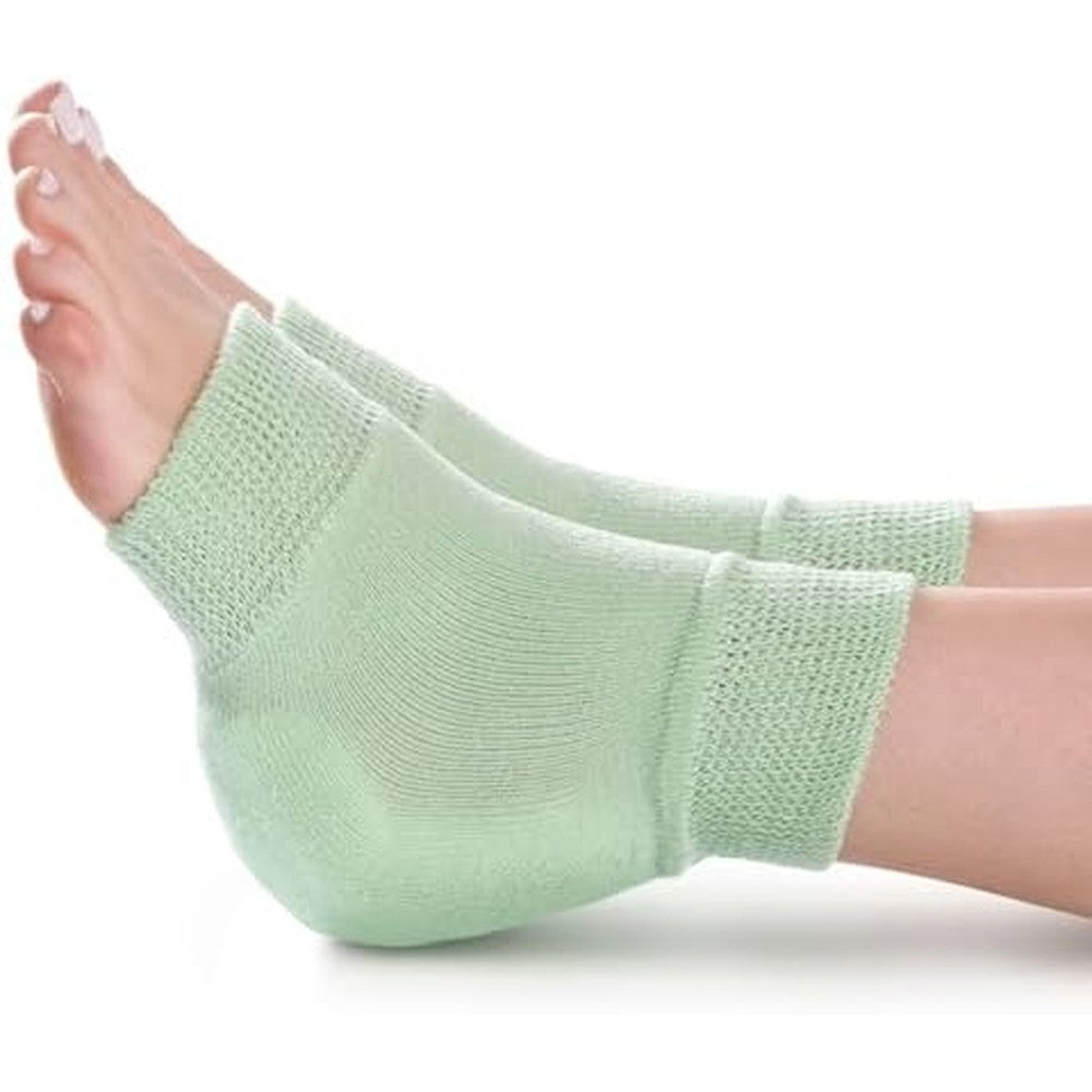 Medline Knit Heel and Elbow Protectors in green front view for pressure sore relief.