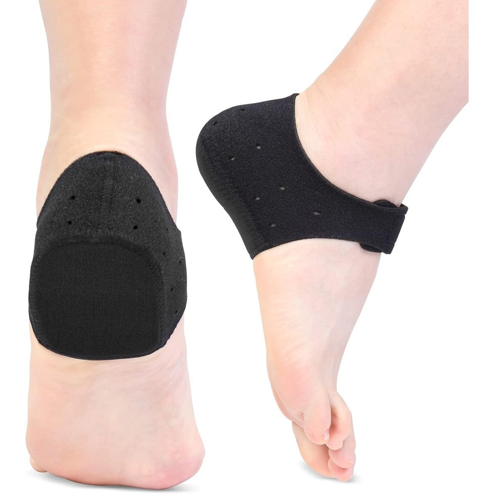 Conffill Thicker Heel Cushion Cups front view showing black breathable fabric and adjustable strap.