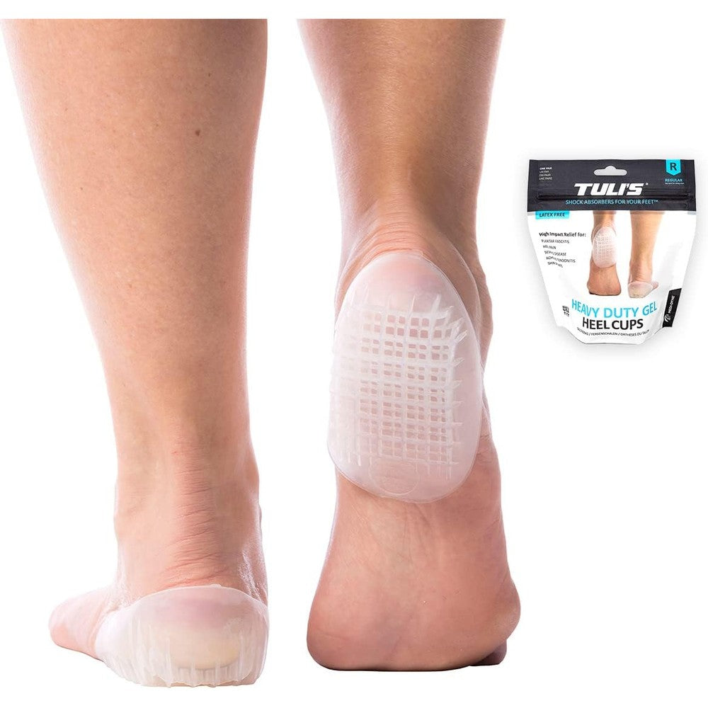 Tuli's Heavy Duty Gel Heel Cups front view for heel pain relief.