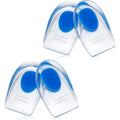 BloomLab Gel Silicone Heel Pads front view showing blue pressure spot for plantar fasciitis relief.