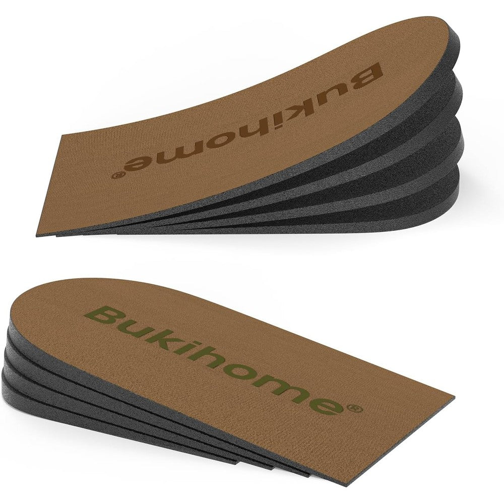Bukihome adjustable heel lift inserts showing four detachable layers for height increase.