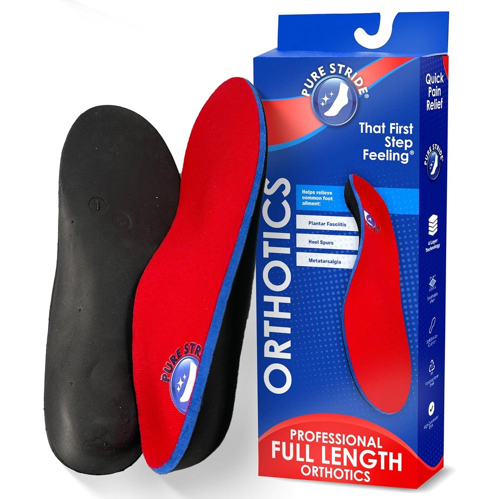 Pure Stride Professional Full Length Orthotics front view showing red top layer.
