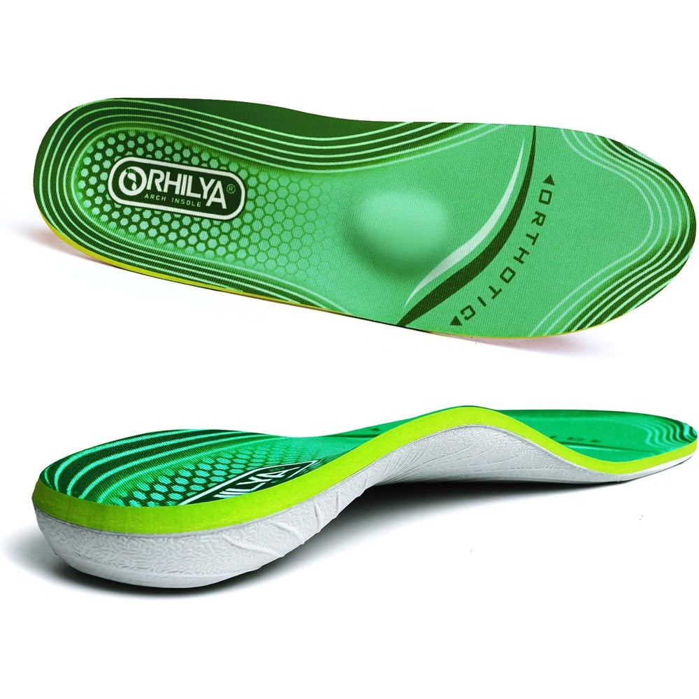 ORHILYA high arch support orthotic insoles front view for plantar fasciitis relief.