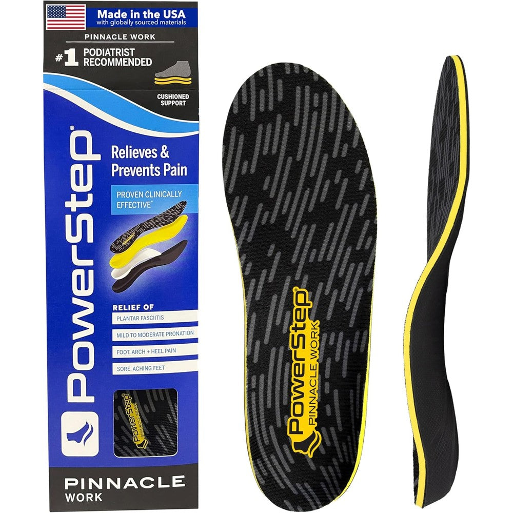 PowerStep Pinnacle Work insoles front view showing black fabric top.