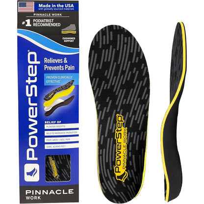 PowerStep Pinnacle Work insoles front view showing black fabric top.