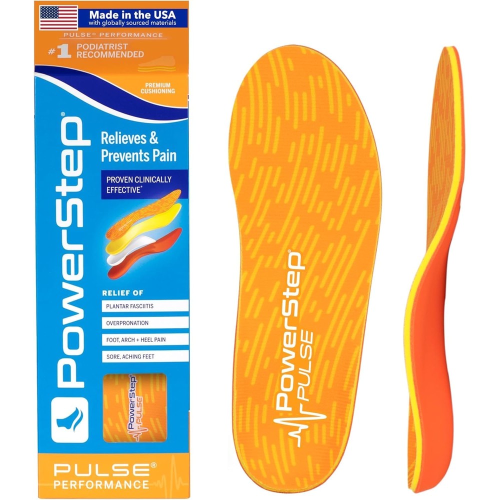 PowerStep Pulse Performance orange running insoles front view for arch support.