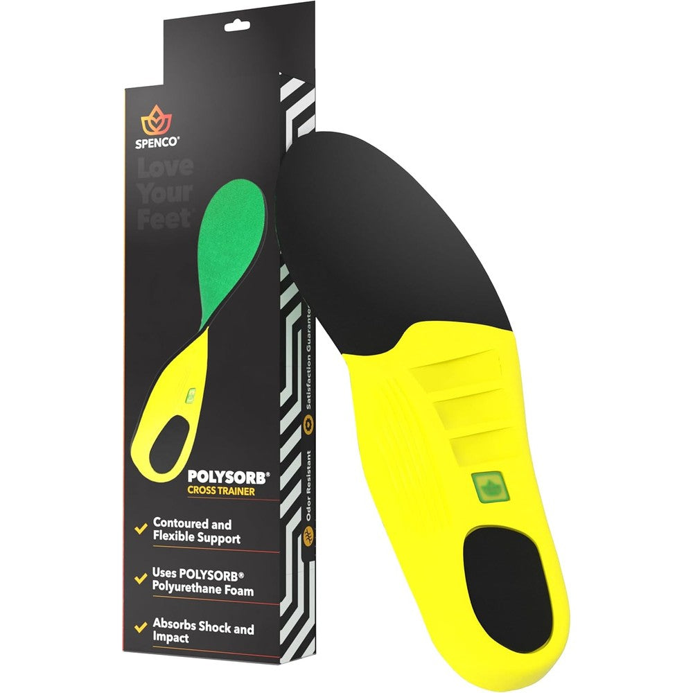 Spenco Polysorb Cross Trainer Insoles front view showing black fabric top.