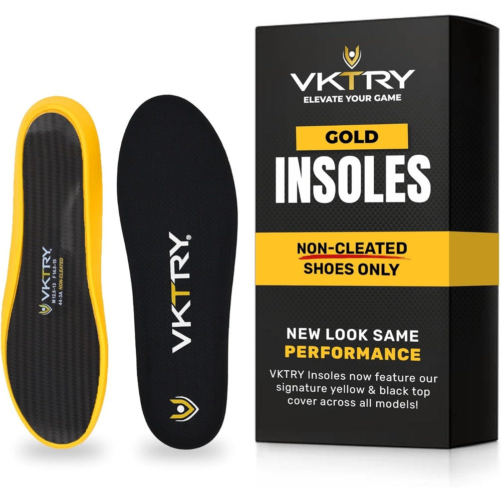 VKTRY Gold Performance Insoles front view showing carbon fiber base for basketball.