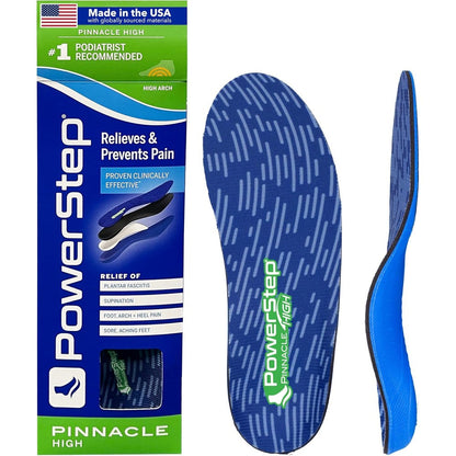 PowerStep Pinnacle High Arch Orthotics front view showing blue and green dual layer cushioning.