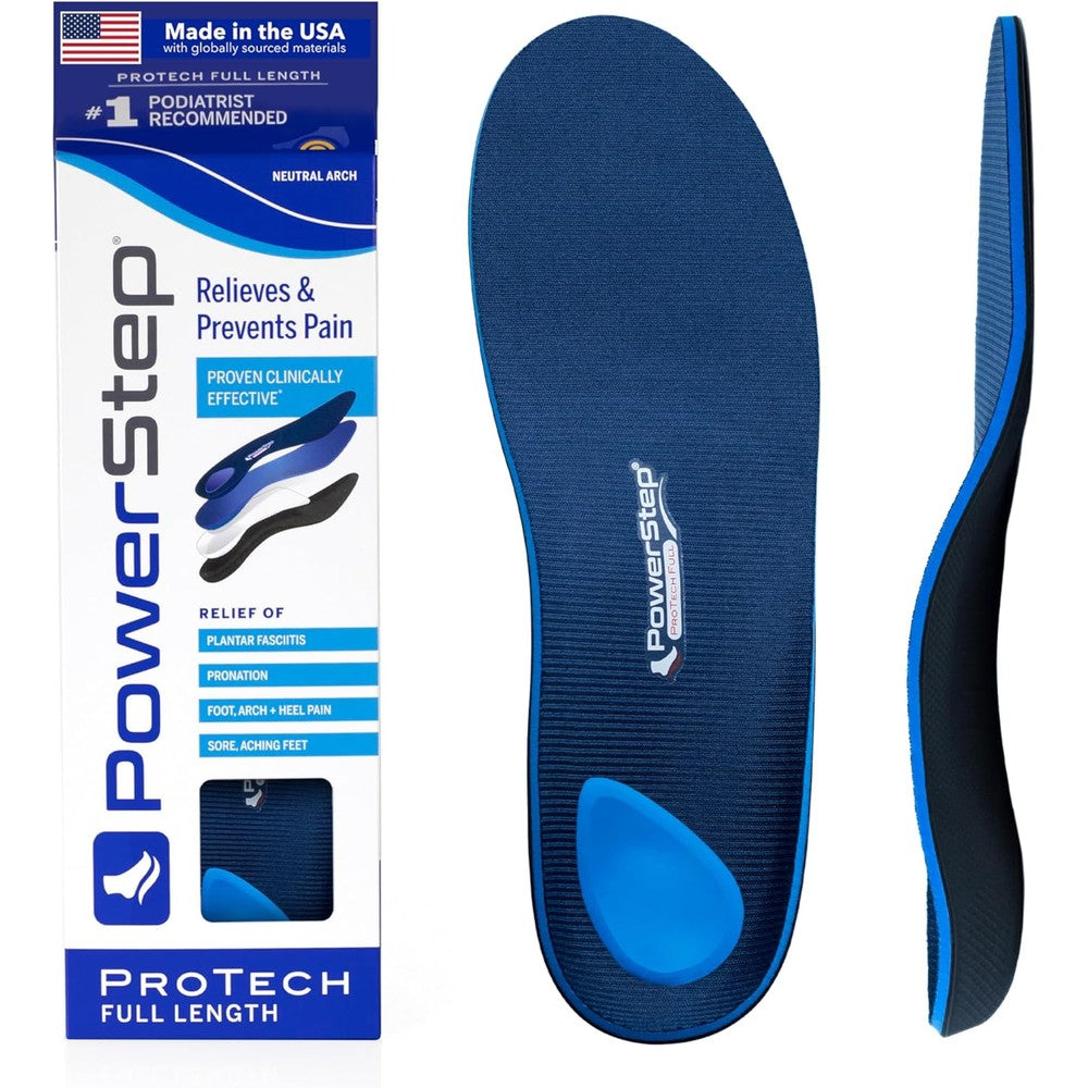 PowerStep ProTech Full Length Orthotic Insoles front view medical grade arch support