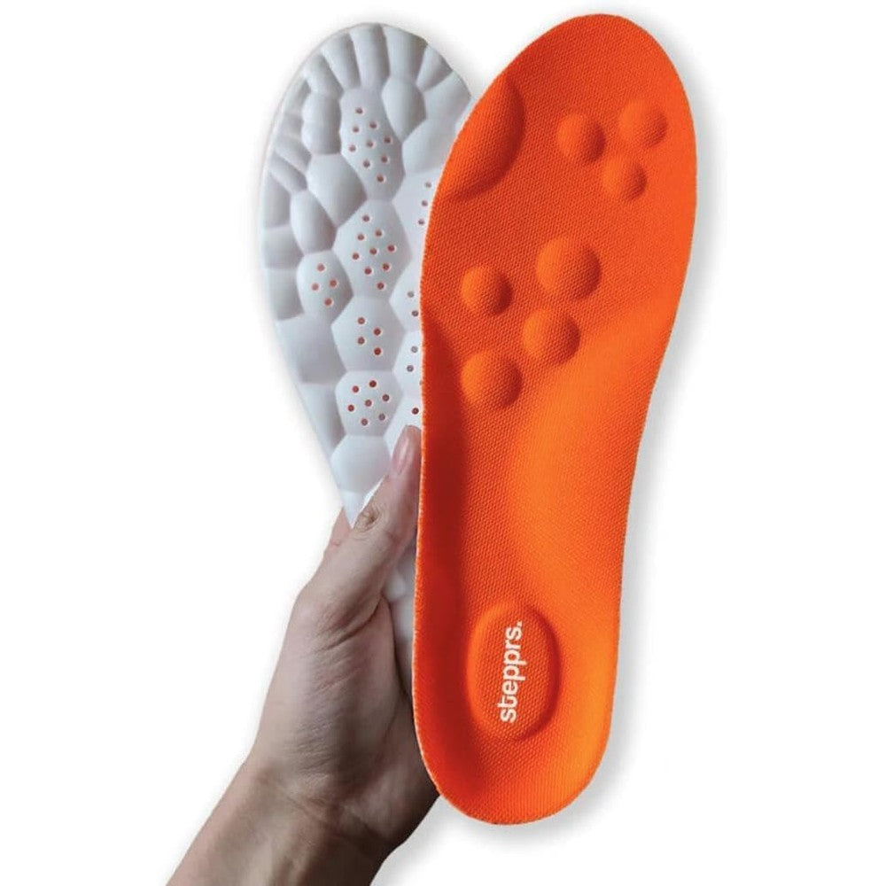 Stepprs Comfort Shoe Insoles front view featuring orange 4D memory foam.