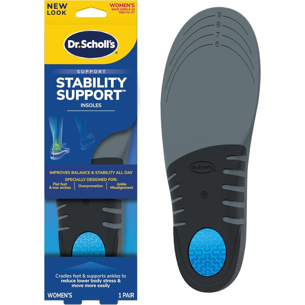 Dr. Scholl's Stabilizing Support Insoles front view showing blue heel cushion