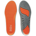 Sof Sole Athlete Performance Men's Insoles front view showing orange foam and grey gel pads for running shoes.